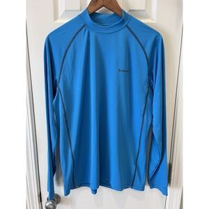 Simms SolarFlex Fishing Shirt Blue Men Medium UPF 50 Sun Performance Long Sleeve
